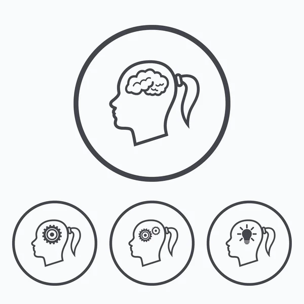 Hlava, mozek icon.female žena symboly. — Stockový vektor