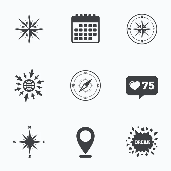 Iconos de navegación Windrose. símbolos de brújula . — Vector de stock