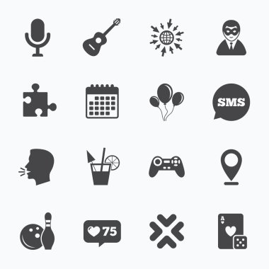 Oyun, bowling ve bulmaca simgeleri.  