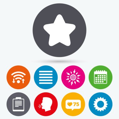 Yıldız ve menü listesi işaretleri. Denetim listesi, dişli.