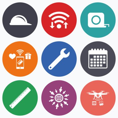 inşaat kask ve cetvel, rulet simgeler.