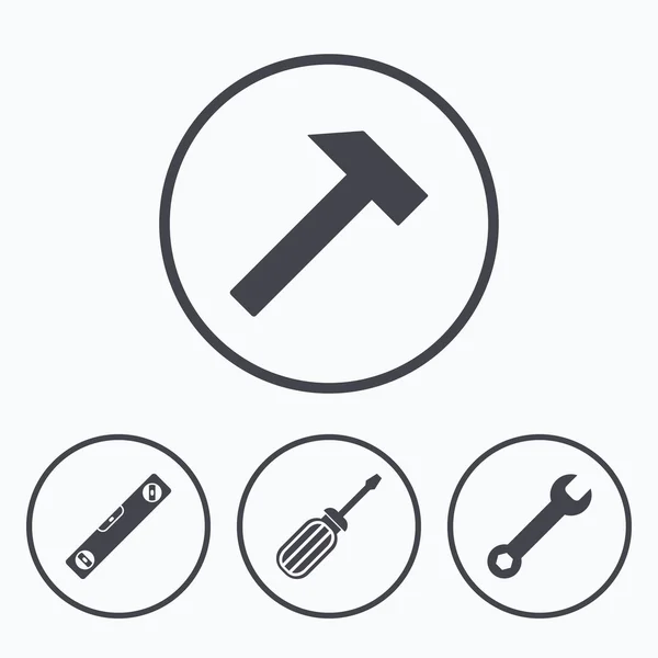 Schroevendraaier- en bellendiagrammen niveau, hamer. — Stockvector