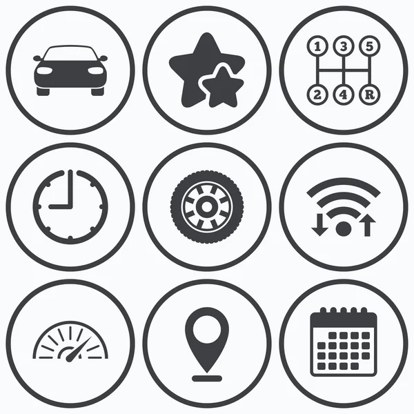 Iconos de transporte. Señales de tacómetro y rueda . — Vector de stock