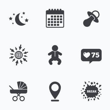 Ay ve yıldız. Bebek Bebek simgesi. Buggy, kukla.