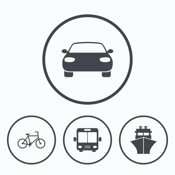 Iconos de transporte. Coches, Bicicletas, Autobús — Vector de stock