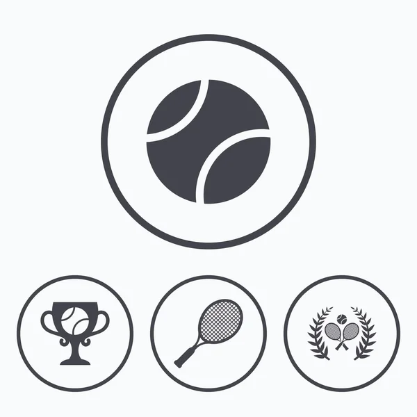 Iconos de pelota y raquetas de tenis . — Vector de stock