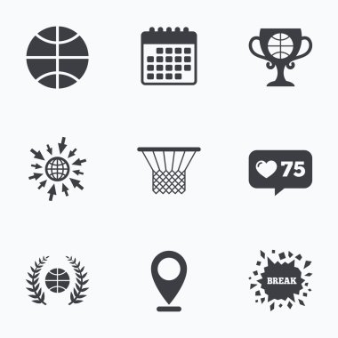 Basketbol simgeler. sepet ve Kupası sembolleri ile Top.