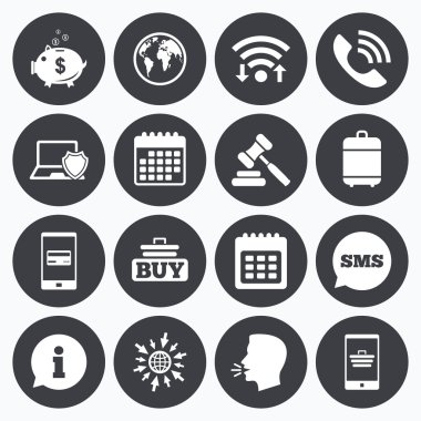 Online alışveriş, e-ticaret ve iş simgeleri.