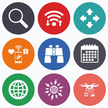 Büyüteç cam ve küre işaretler. tam ekran.