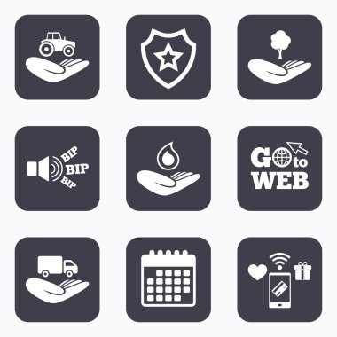 Yardım simgeleri eller. Koruma ve sigorta.