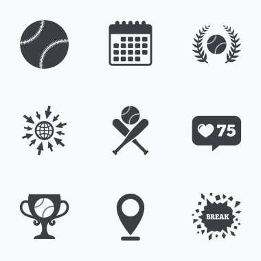 Beyzbol simgeler. eldiven ve yarasa sembolleri ile Top.