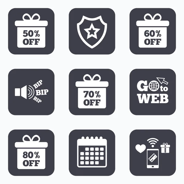 Verkauf Geschenkbox Tag Symbole. Rabattsymbole. — Stockvektor