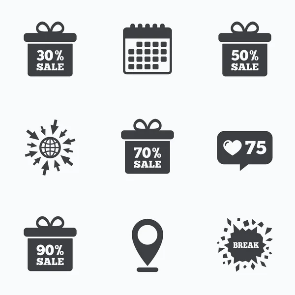 Verkauf Geschenkbox Tag Symbole. Rabattsymbole. — Stockvektor