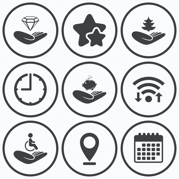 Yardım simgeleri eller. Koruma ve sigorta.