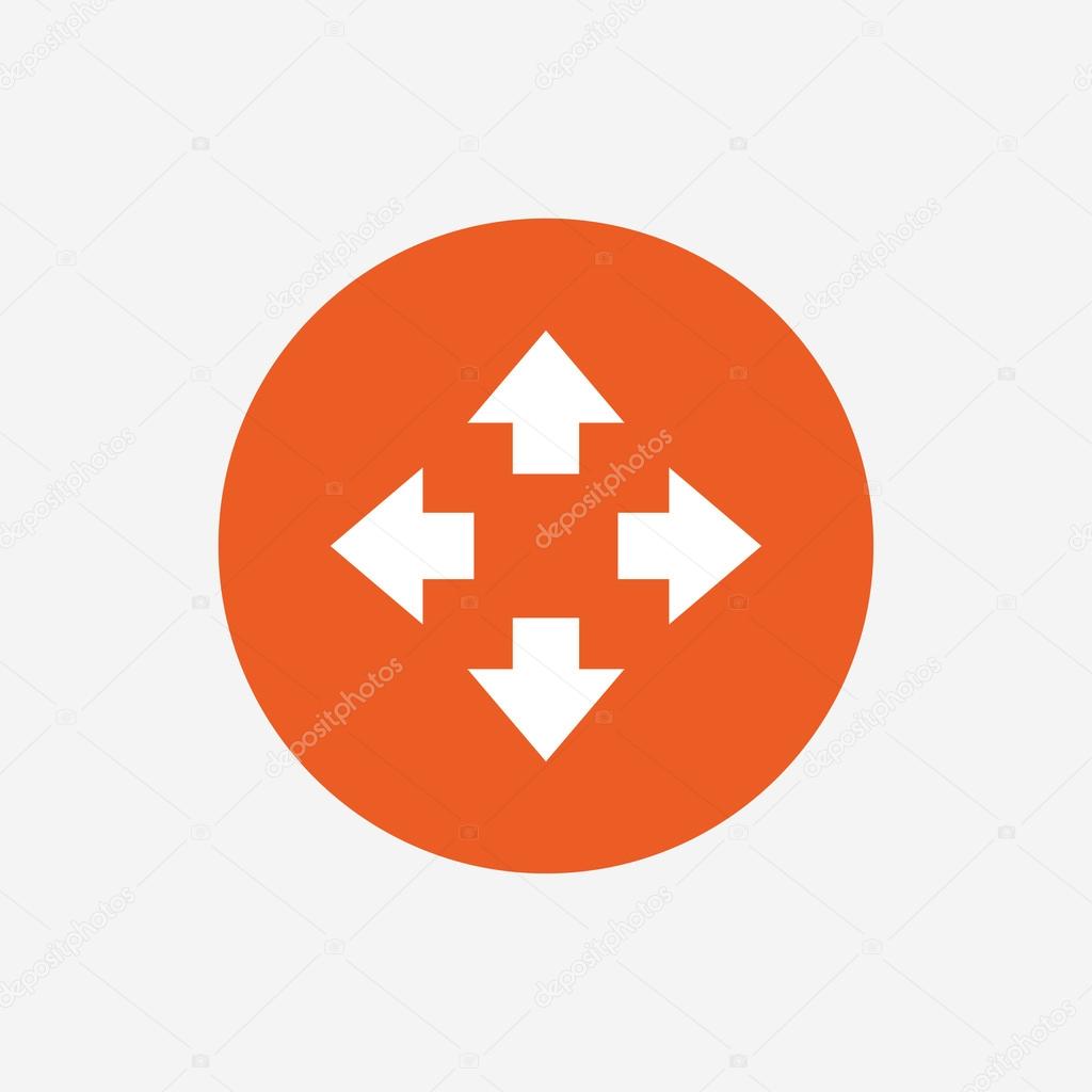 Fullscreen sign icon. Arrows symbol. Icon for App. Orange circle button with icon. Vector