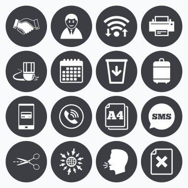 Office, belgeler ve iş simgeleri.