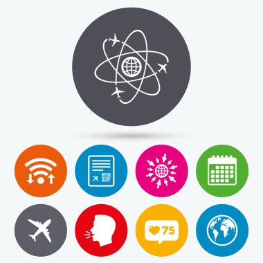 uçak simgeler. Dünya küre sembolü.