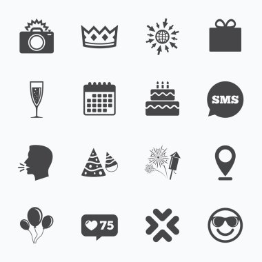 Parti kutlama, doğum günü simgeler. Havai fişek.