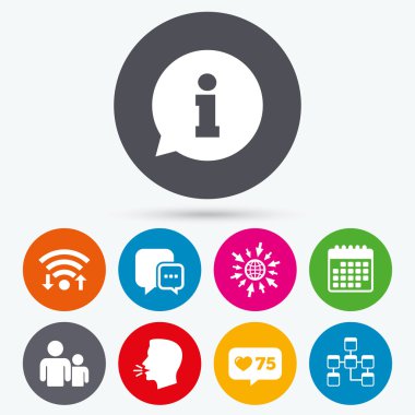 Bilgi işareti ve grup. İletişim simgeleri.