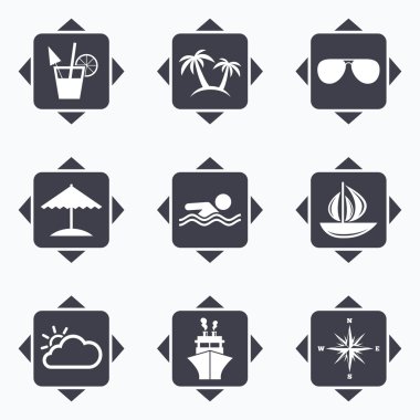 Gezi, gemi ve yat simgeleri cruise. Seyahat işaretleri.