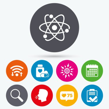 Tıbbi simgeler. Atom, büyüteç cam