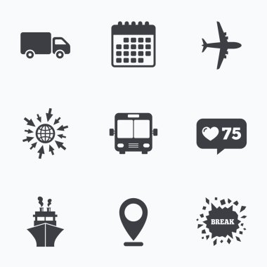 Taşıma simgeler. Kamyon, uçak, otobüs  