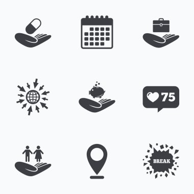 Yardım simgeleri eller. Koruma ve sigorta.