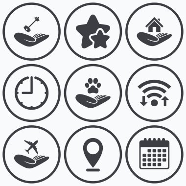 Yardım simgeleri eller. Koruma ve sigorta.