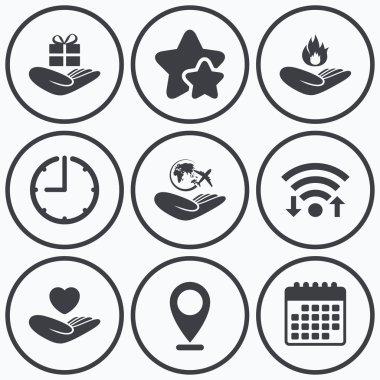 Yardım simgeleri eller. Koruma ve sigorta.