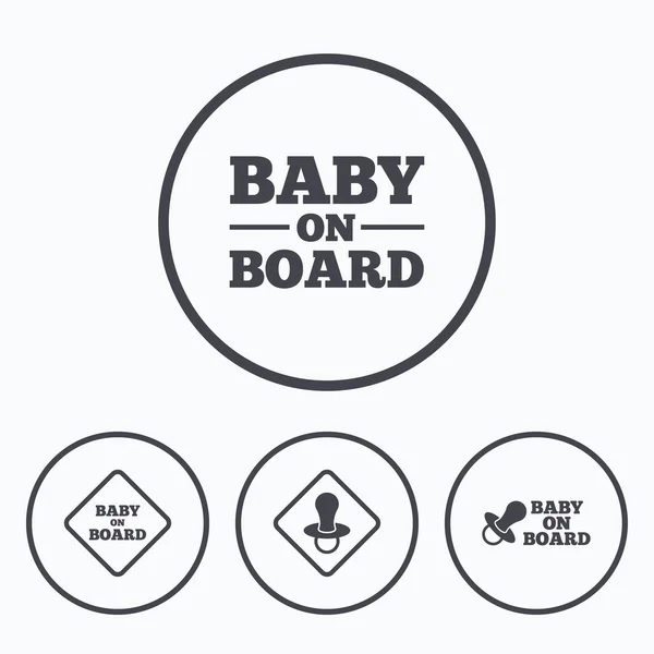 Iconos de bebé a bordo. Signos de precaución infantil . — Vector de stock