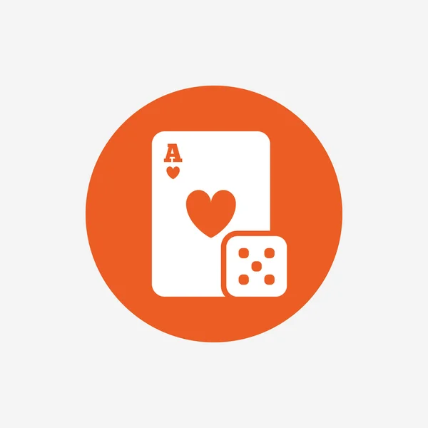 Casino-Zeichen-Symbol. Spielkarte mit Würfelsymbol — Stockvektor