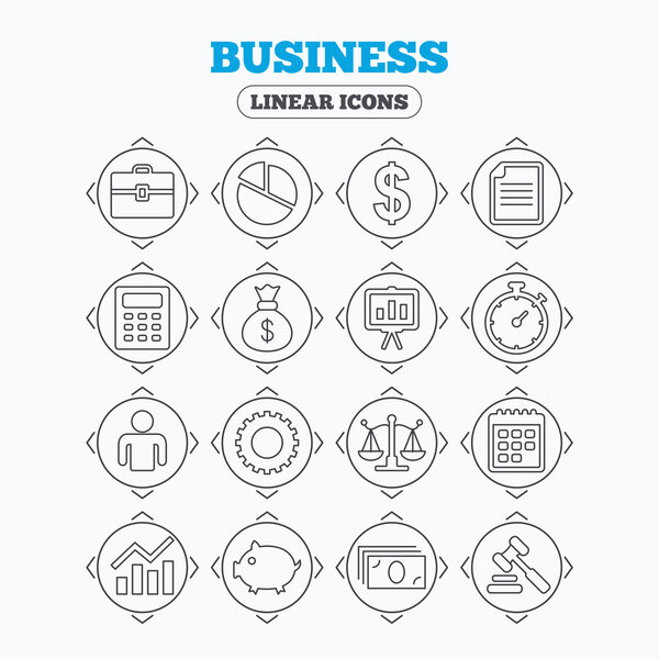 Business line icons. Money, chart and document.