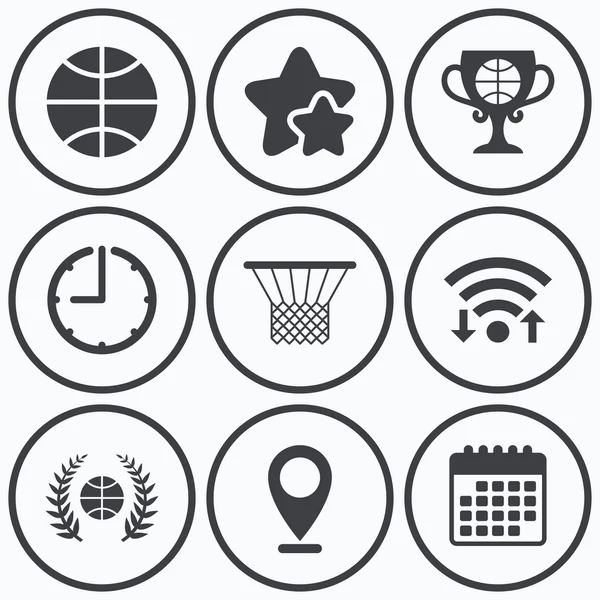Des icônes du basket. Balle avec panier et symboles de coupe . — Image vectorielle