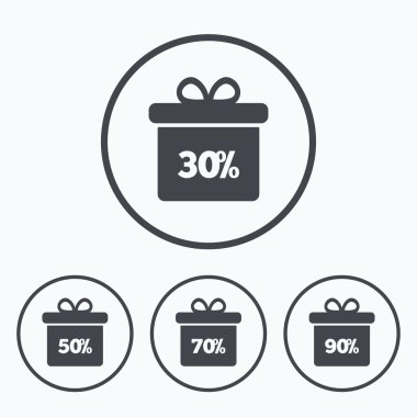 Satılık hediye kutusu etiketi simgeler. Sembolleri indirim.