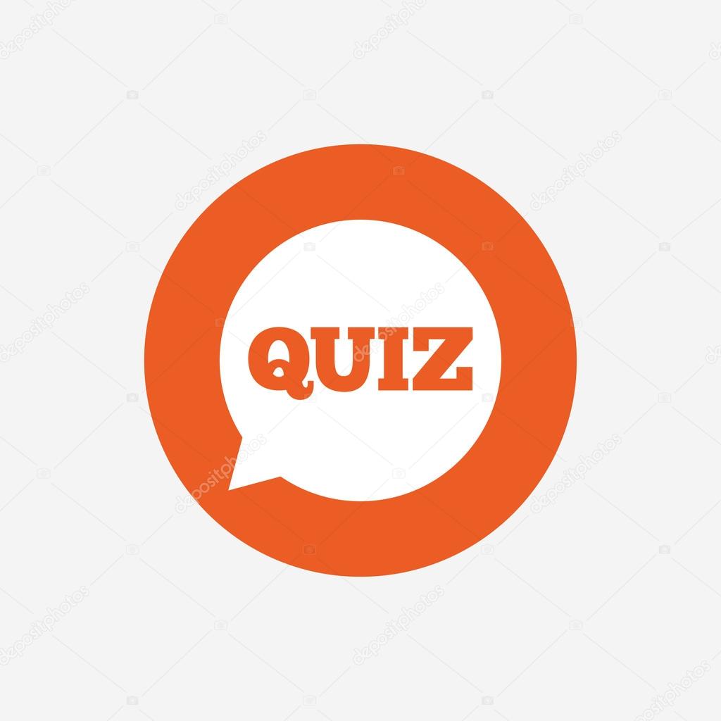 Quiz speech bubble sign icon. Questions and answers game symbol. Orange circle button with icon. Vector