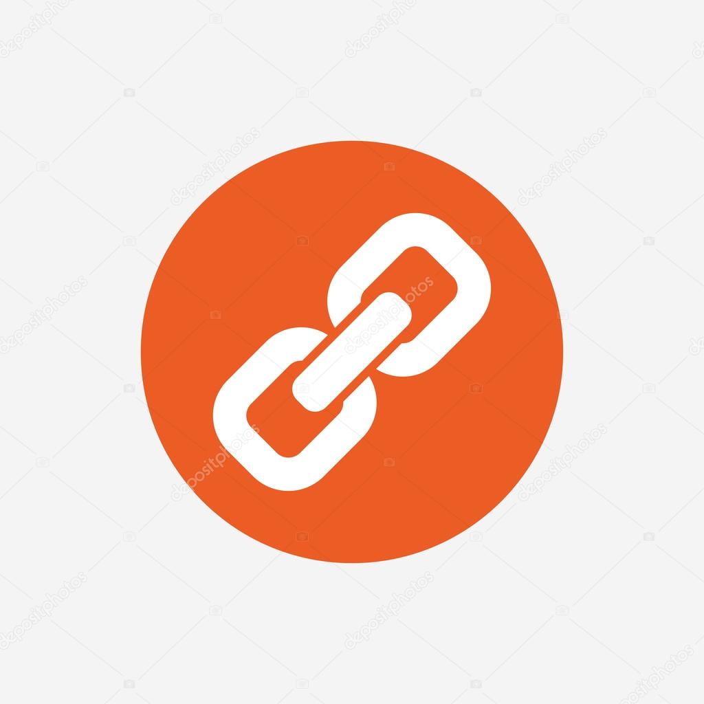 Link sign icon. Hyperlink chain symbol. Orange circle button with icon. Vector