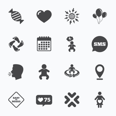 Gebelik, doğum ve bebek bakım simgeleri.