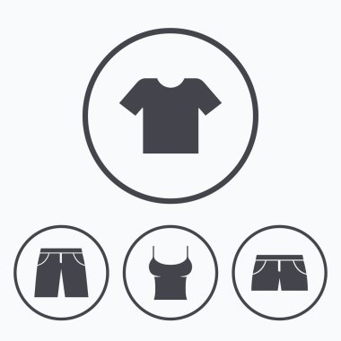 Giysi işaretler. T-shirt ve şort ile pantolon.