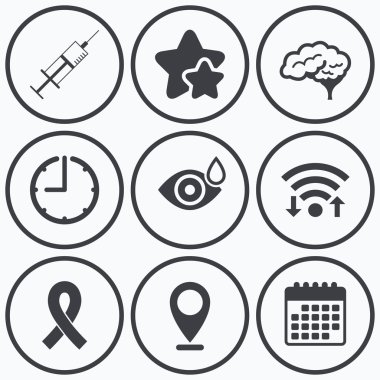 Tıp simgeler. Şırınga, göz, beyin 