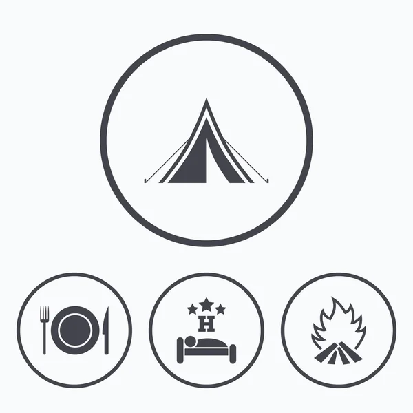 Food, sleep, camping tent — Stock Vector