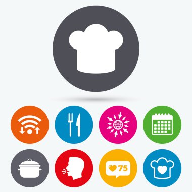 Şef şapka, pişirme Pan simgeler. 