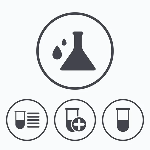 Bulbo de química com gotas sinal . —  Vetores de Stock