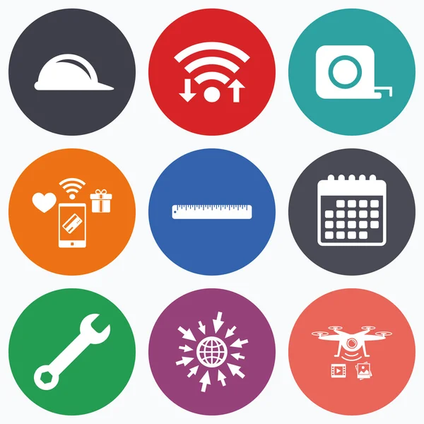 inşaat kask ve cetvel, rulet simgeler.