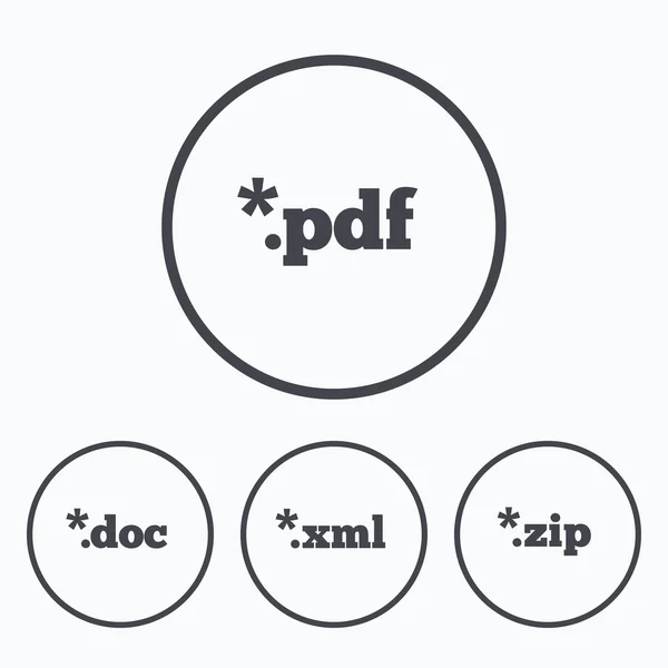Segni di documenti. Simboli estensioni file . — Vettoriale Stock