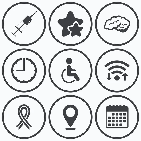 Icônes de médecine. Seringue, handicapé, cerveau . — Image vectorielle