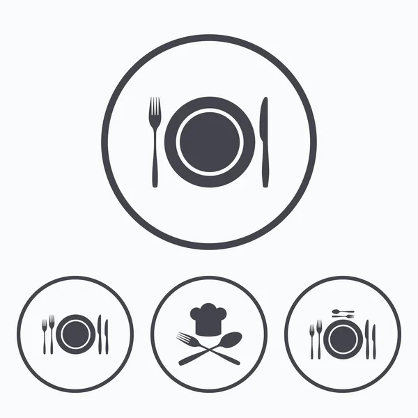 Plaat schotel met vorken en messen pictogram. — Stockvector