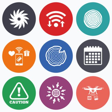 ahşap ve testere dairesel tekerlek simgeler.  