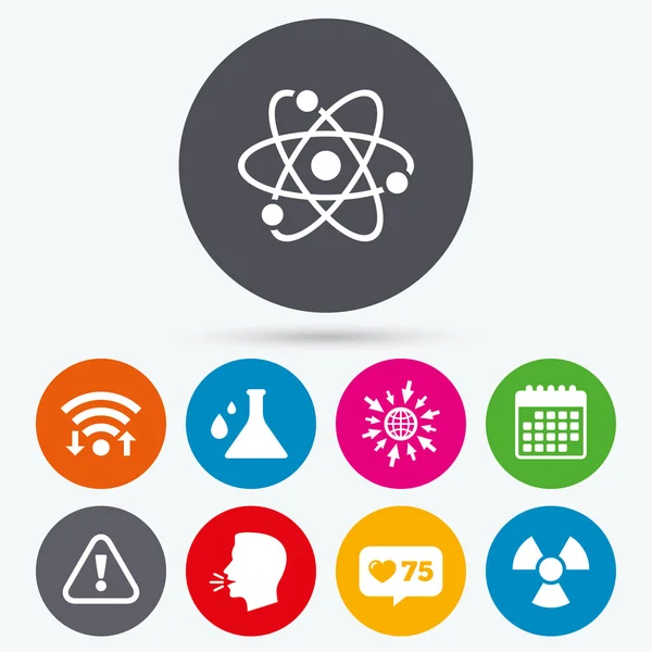 Attention radiation icons. Chemistry flask. — Stock Vector