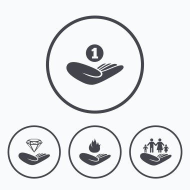 Yardım simgeleri eller. Koruma ve sigorta.