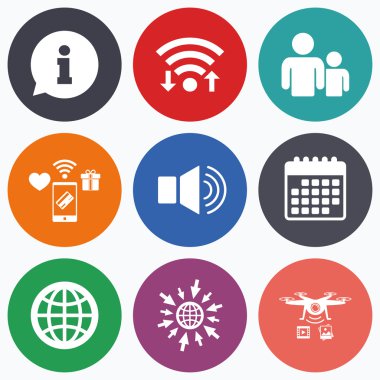 Bilgi işareti ve grup. İletişim simgeleri.